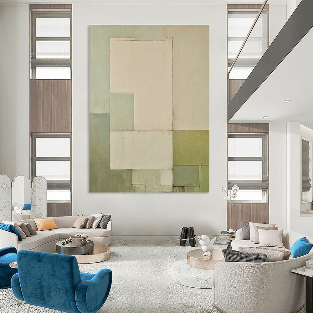 Soft Green Geometric Layers Art for Yoga Studio & Nursery DLZ0602