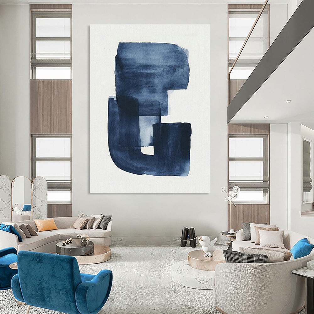 Blue Ink Abstract Art for Minimalist Home Office & Japanese - Inspired Tea Room DLZ1629