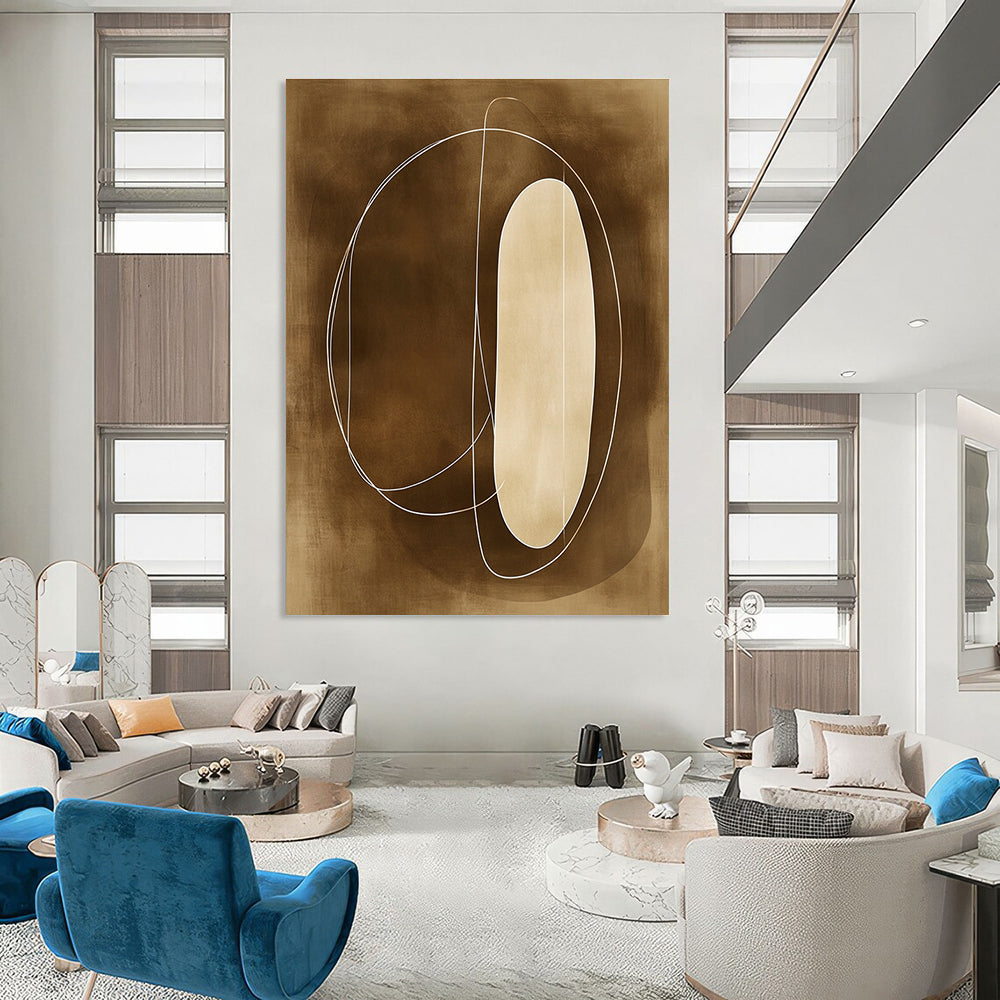 Brown and White Line Abstract for Mid - Century Modern Home & Calming Meditation Space STSC484