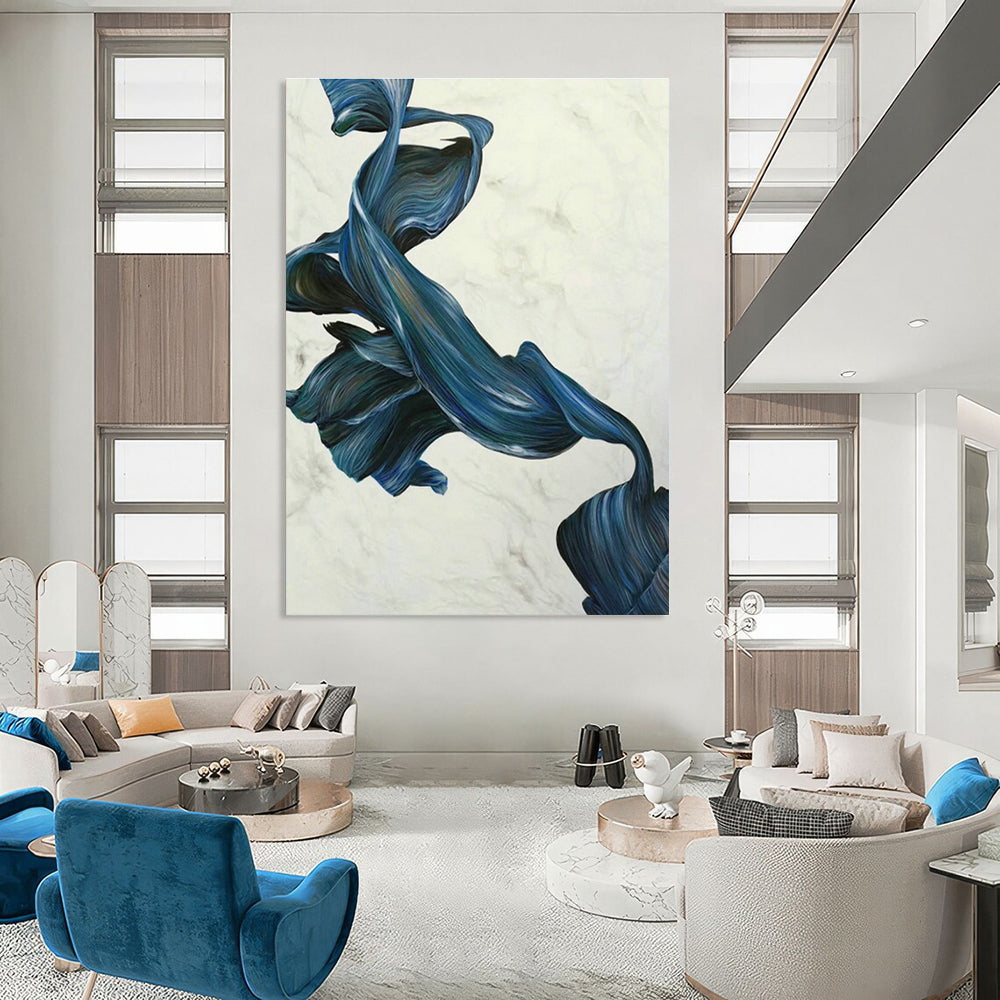 Blue - White Ribbon Abstract Art for Living Room & Bedroom DLZ0539