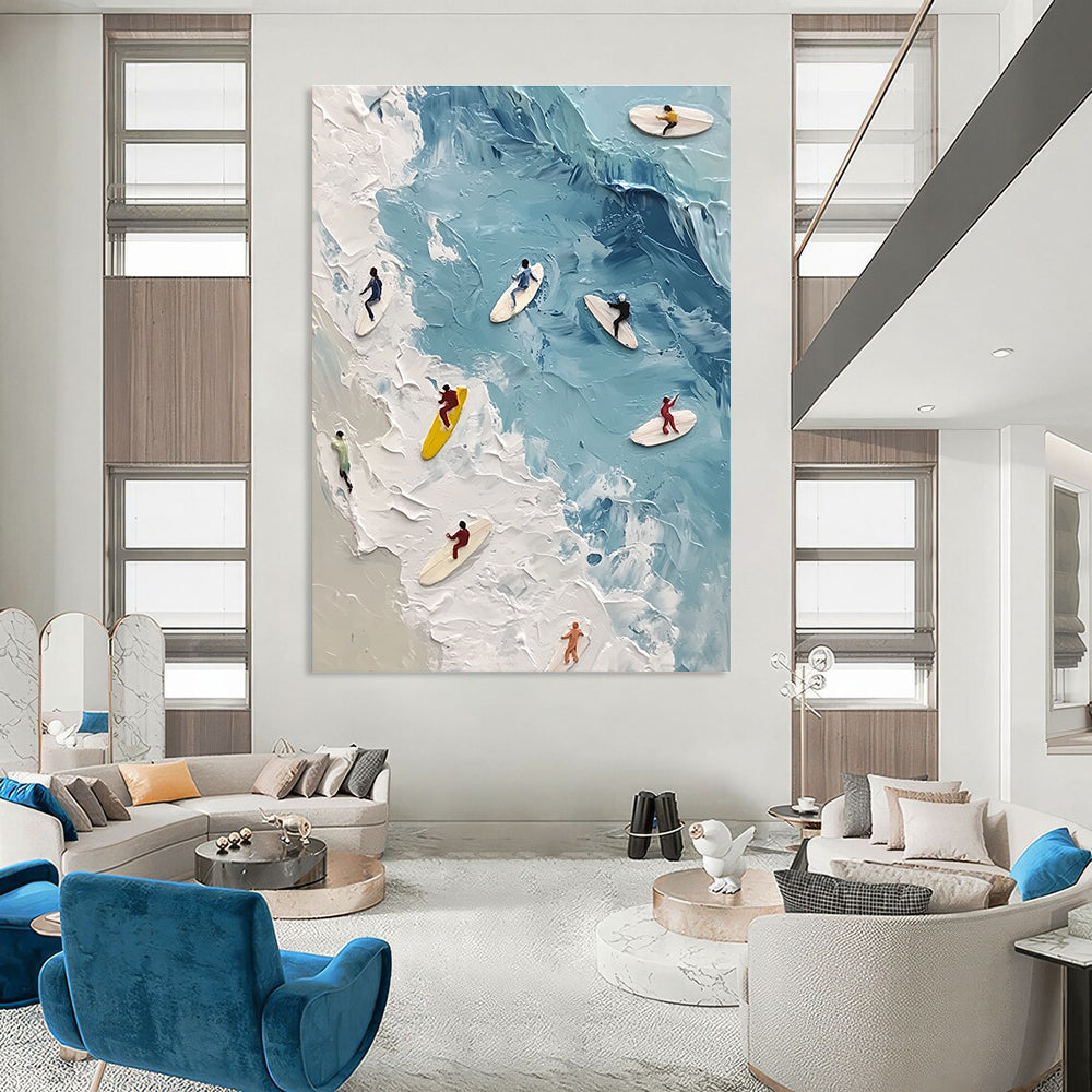 Surfers on the Waves Art for Beach Sports Club & Vibrant Home Living Room STSC1436