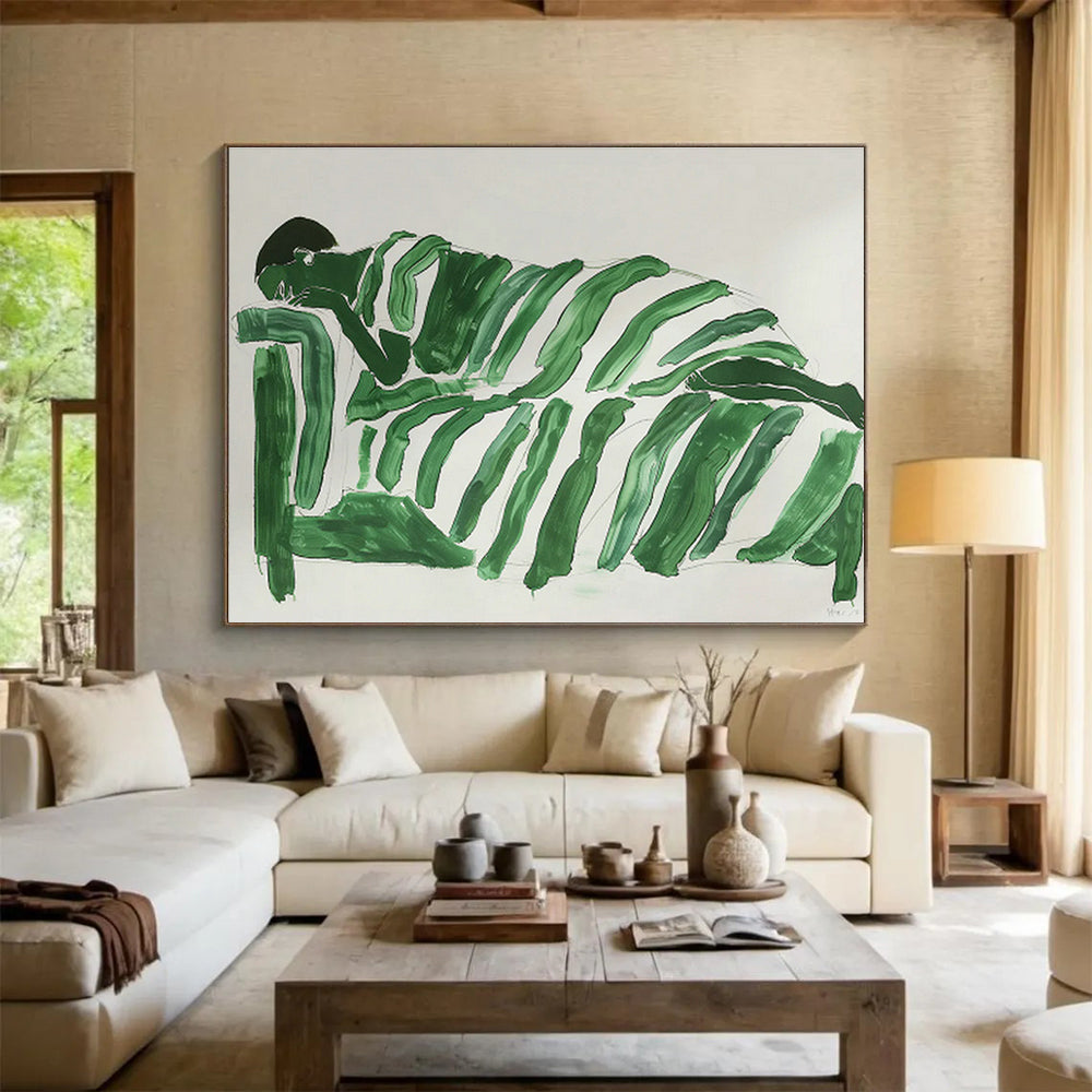 Green Zebra - Stripe Resting Figure Art for Avant - Garde Studio Lounges DLZ2611