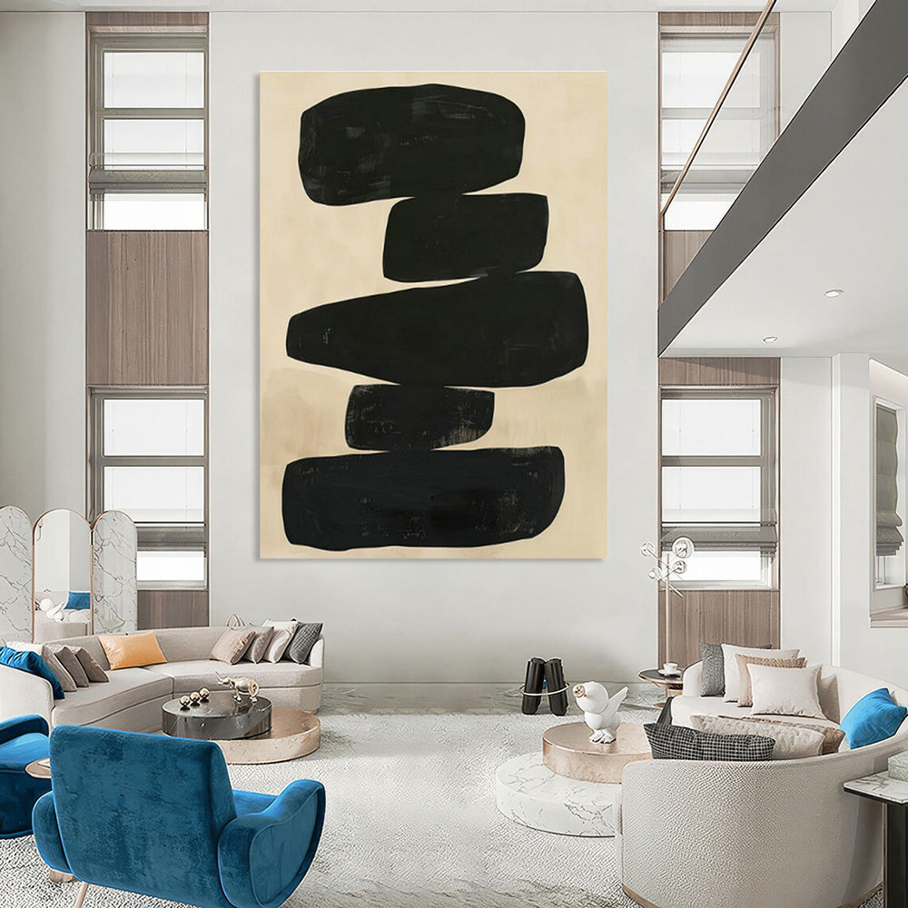Black Abstract Stone - like Art for Living Room & Office DLZ0429