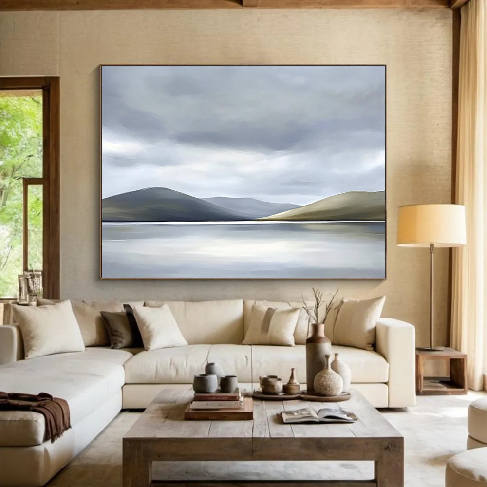 Misty Mountain Lake Art for Rustic Cabin Living Room & Serene Spa Meditation Room SC131