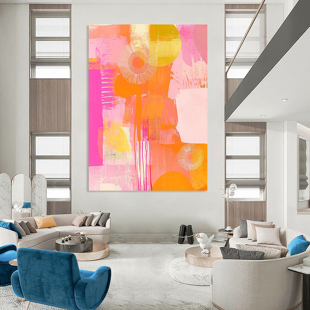 Pink and Orange Abstract Art for Modern Art Gallery Café & Cheerful Breakfast Nook STSC1408