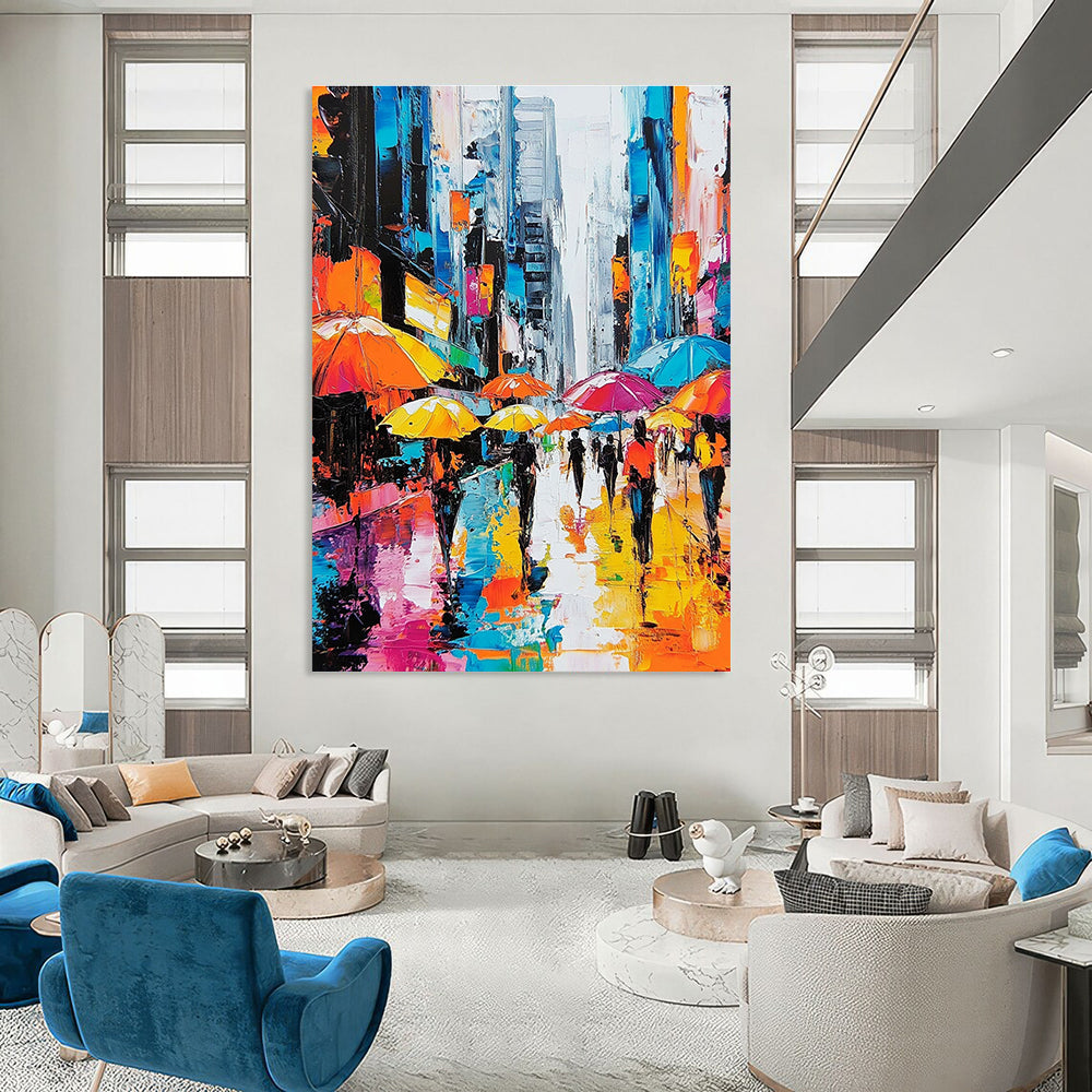 Colorful Umbrellas in the City Rain for Urban Apartment Living Room & Trendy Coffee Shop STSC872
