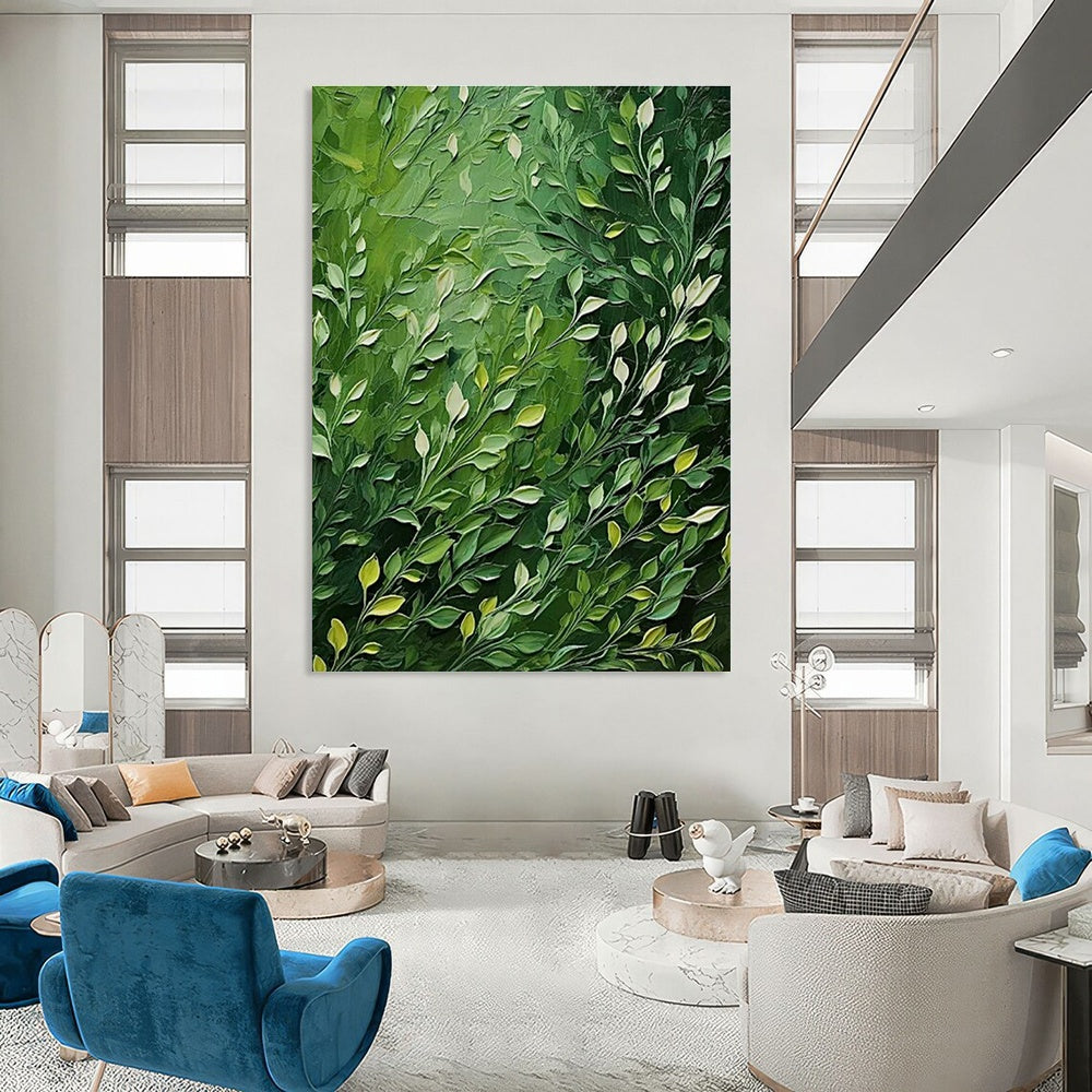 Lush Green Leaf Oil Art for Botanical - Themed Home Entryways & Sunlit Breakfast Nooks DLZ0291