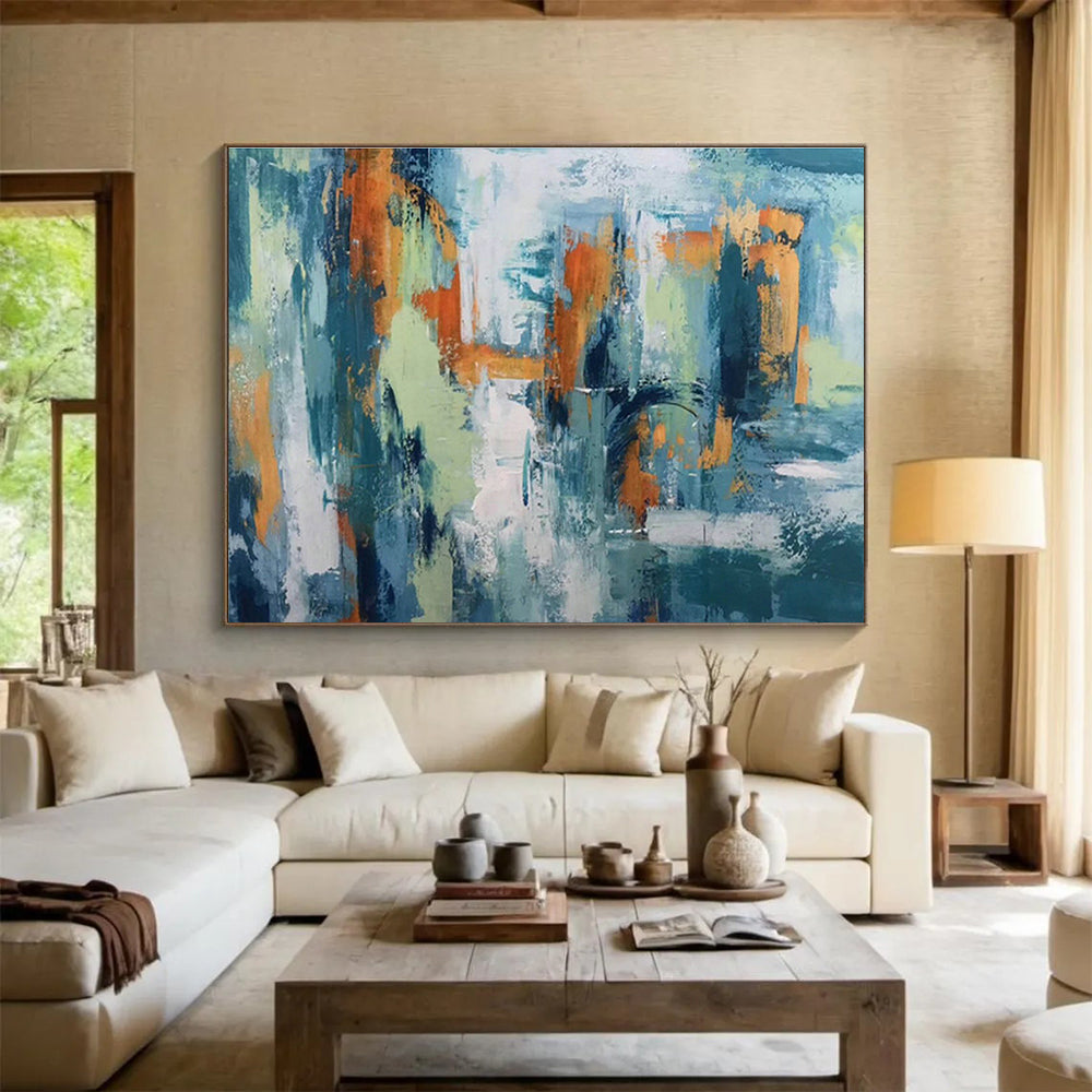 Blue - Orange Abstract Art for Contemporary Café Wall Decor DLZ2679
