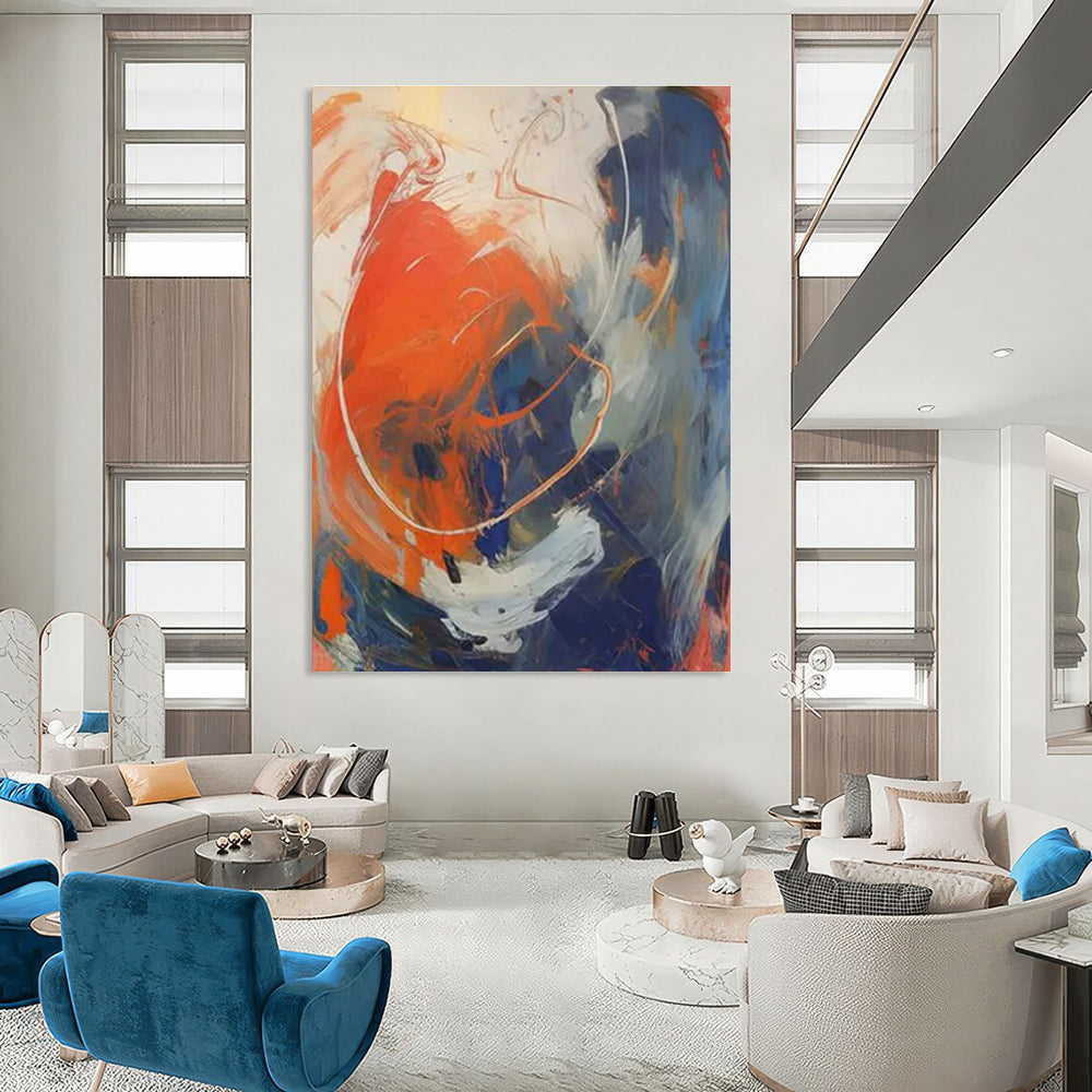 Orange - Blue - White Abstract Art for Trendy Gym & Artistic Community Center DLZ1728