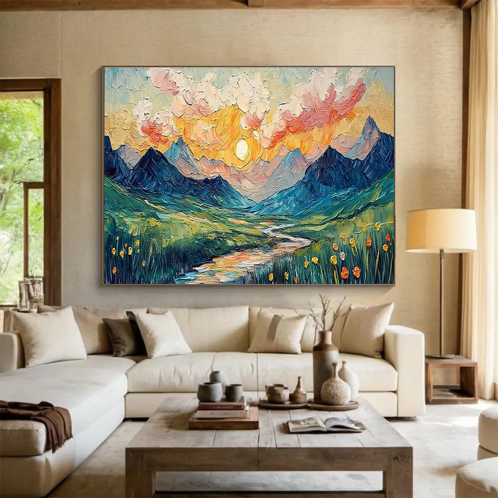 Textured Mountain Landscape Art for Adventure Lodge Common Areas DLZ3240