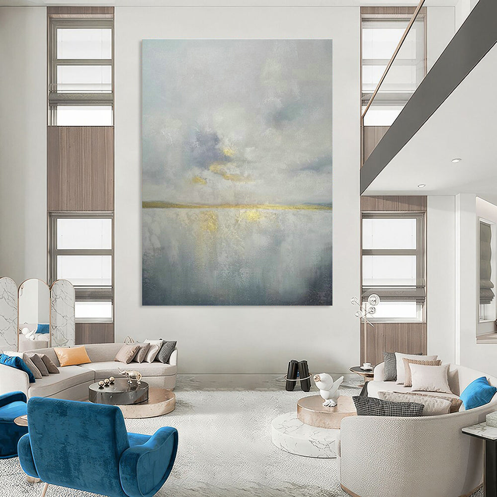 Gray - Gold Seaview Abstract Art for Bedroom & Office DLZ0349