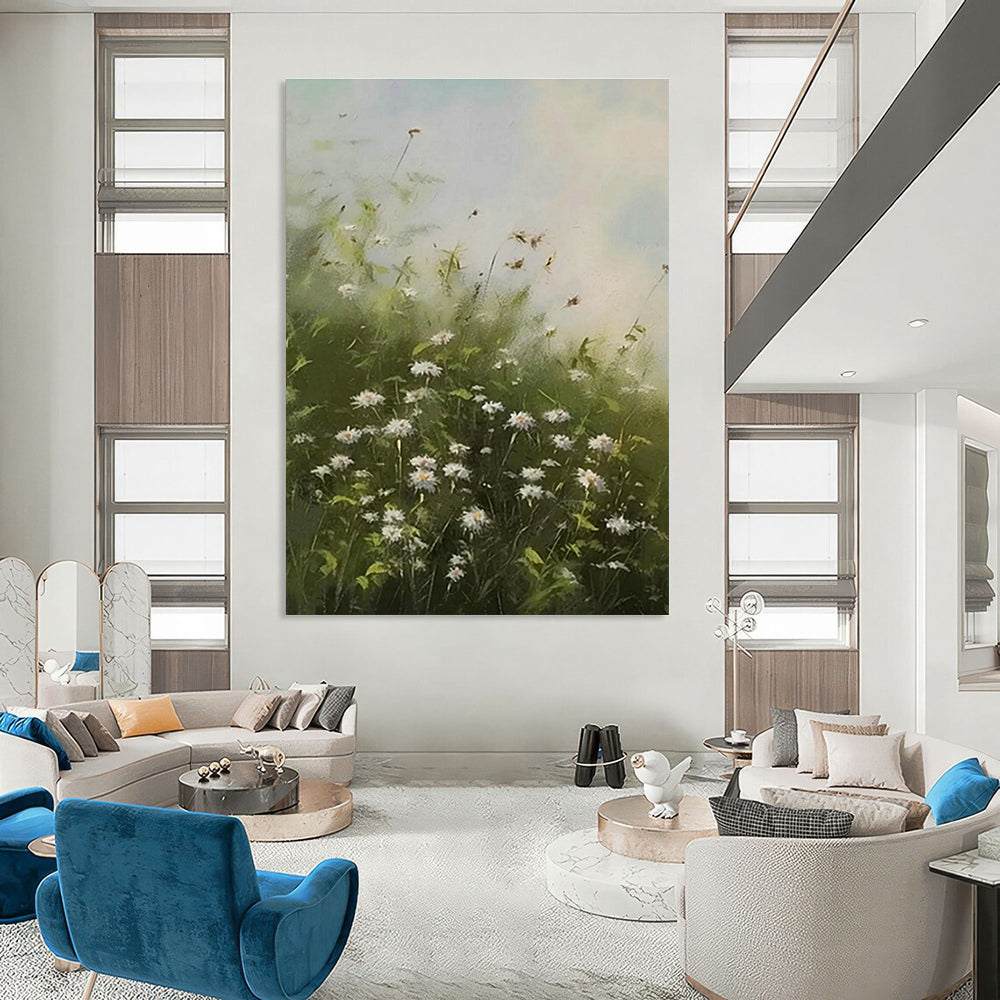 Daisy Meadow Oil Painting for Country Cottage Bedroom & Garden - Themed Tea Room DLZ0911