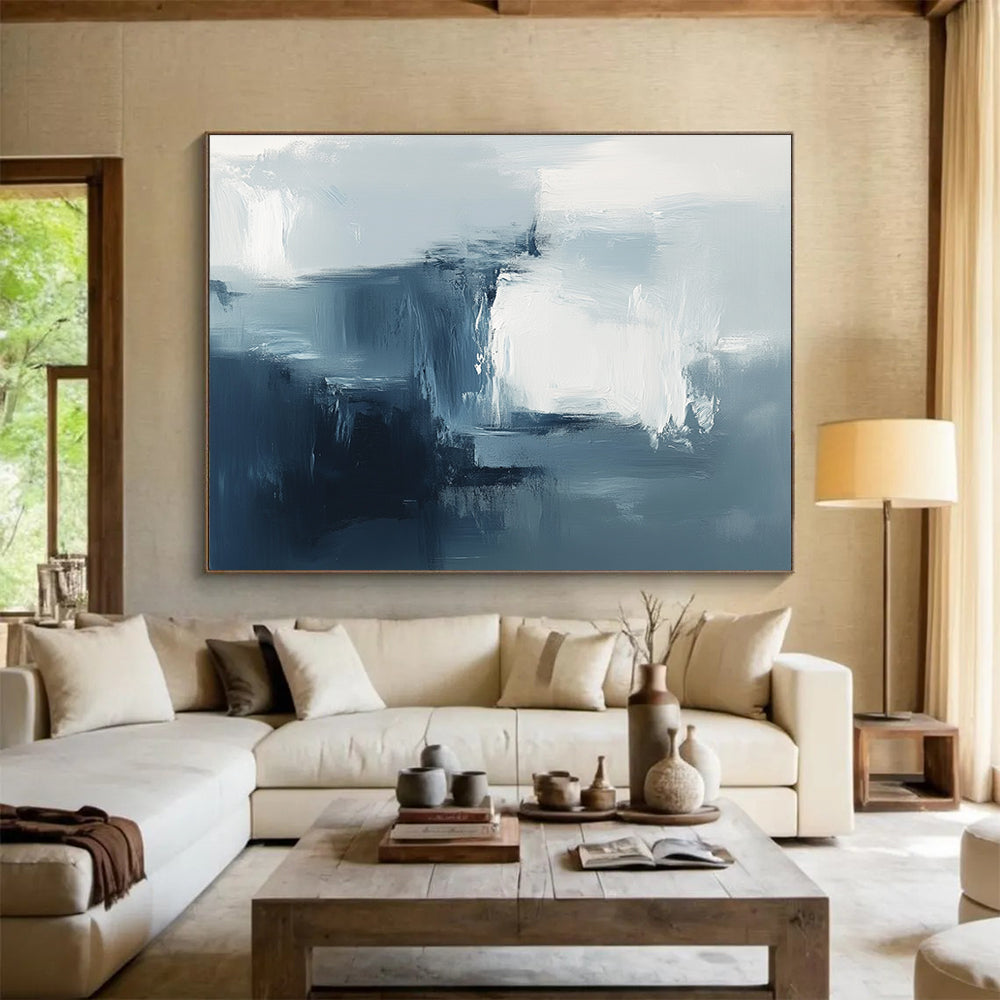 Blue - Gray Abstract Mist Art for Coastal Bedroom & Minimalist Spa SC232