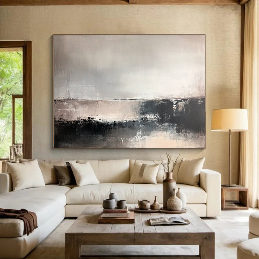 Monochrome Abstract Landscape Art for Modern Studio & Serene Living Room SC382