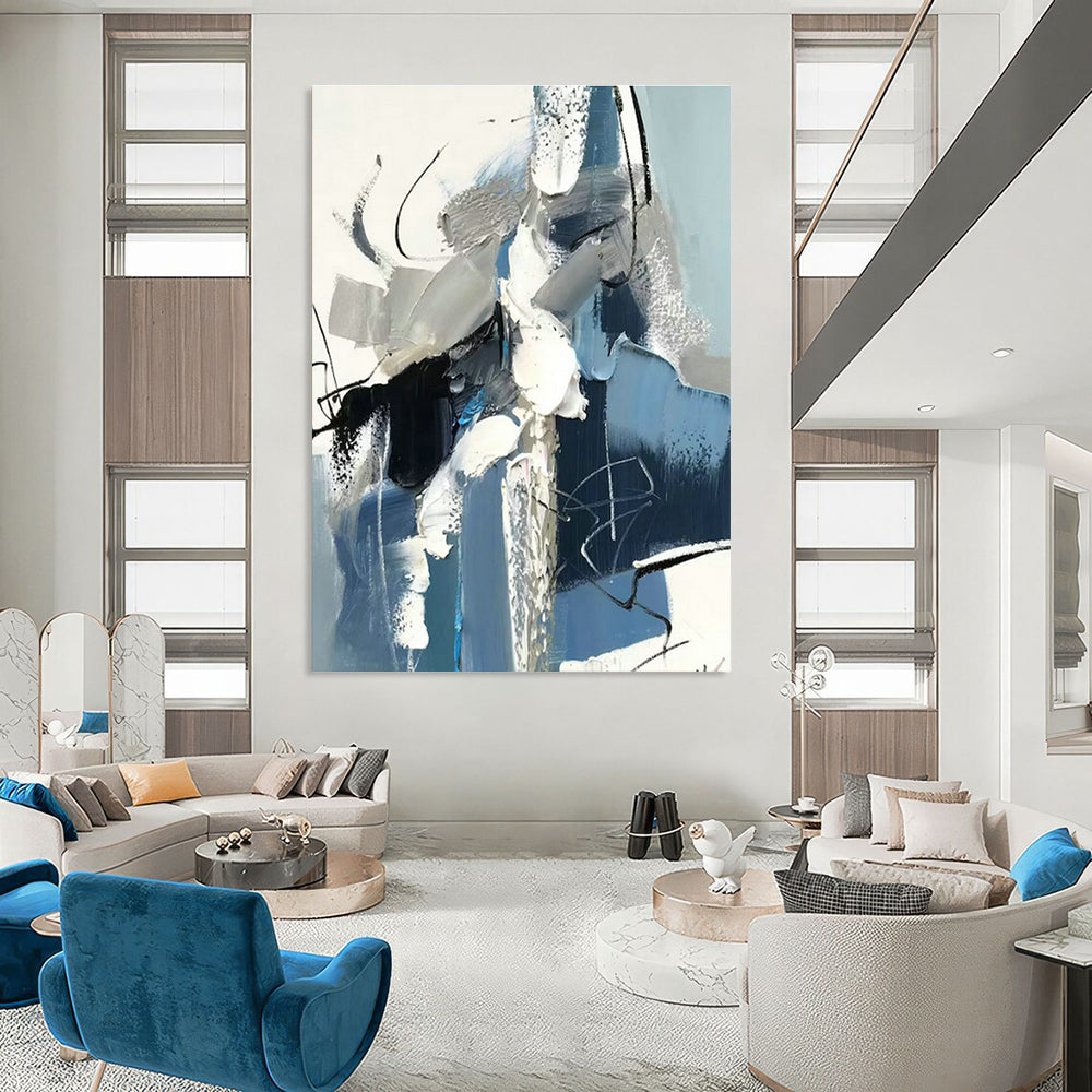 Blue - Gray Abstract Art for Art Gallery Corridor & Industrial Loft DLZ1651