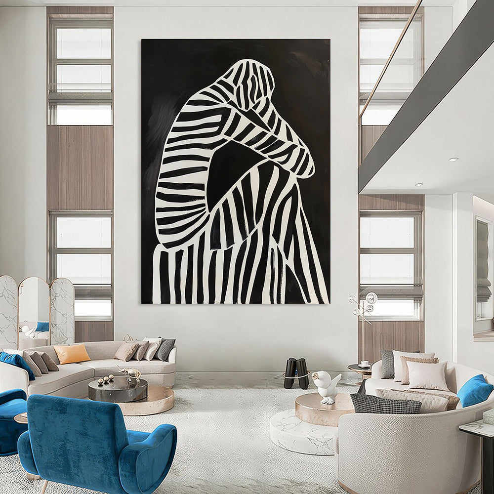 Striped Figure in Sorrow Art for Modern Therapy Space & Contemplative Library STSC1111