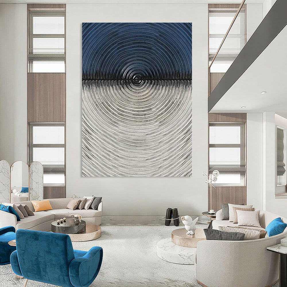 Black - White Concentric Circles Abstract Art for Modern Gallery & Tech Startup Office DLZ0661