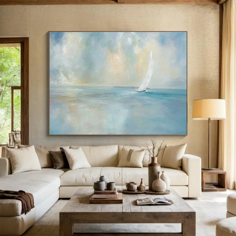 Seaside Sailboat Oil Painting for Nautical - Themed Study DLZ2820