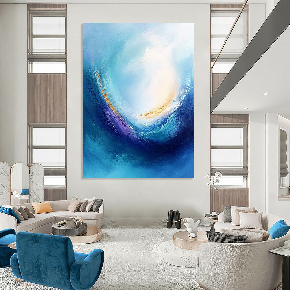 Elegant Blue - Gold Swirl Art for Dining Room & Hotel Lobby STSC042