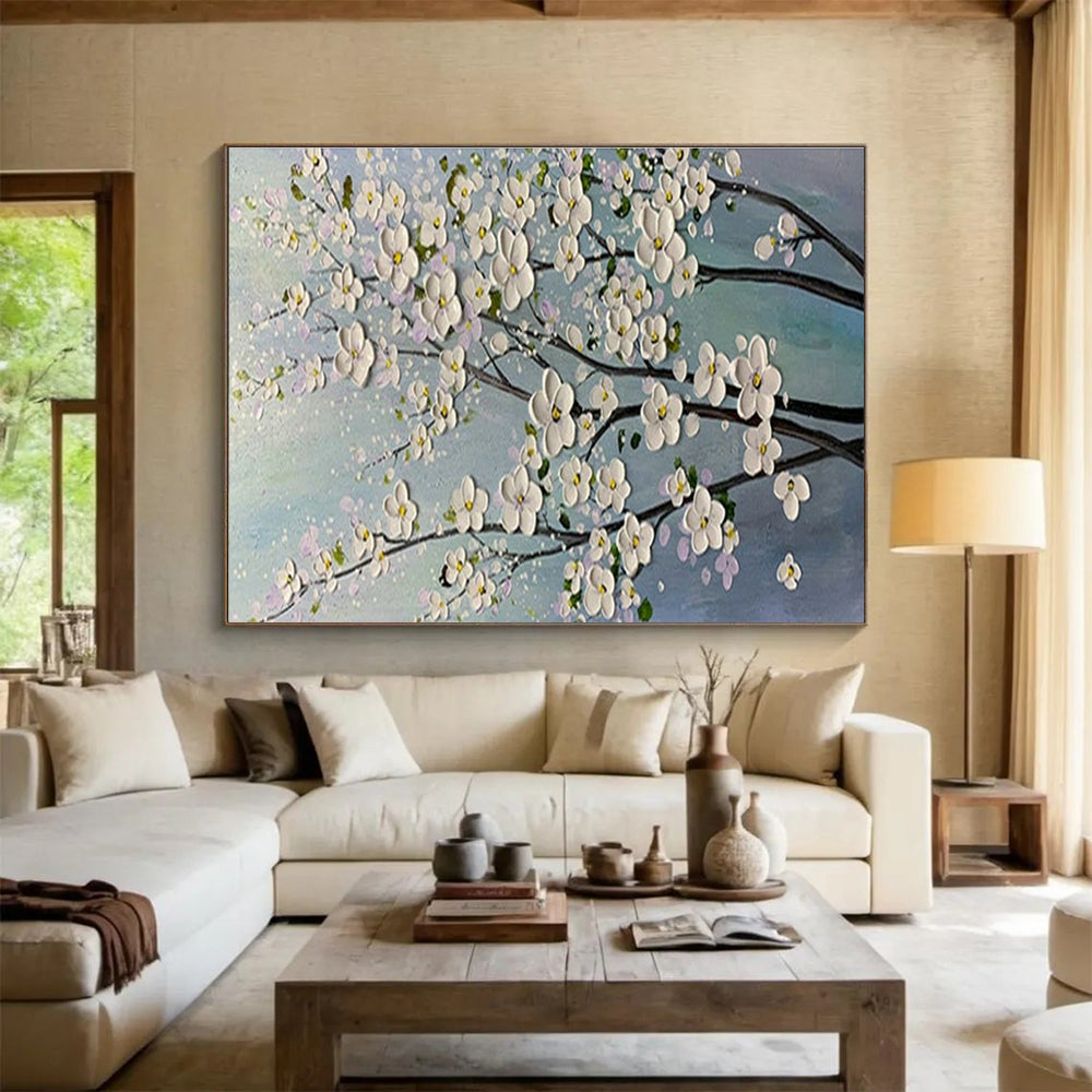 White Flower Branch Art for Minimalist Home Bedroom Accent Walls DLZ3271