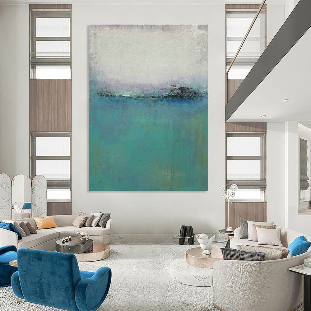 Soft Blue Abstract Landscape Art for Coastal Bedroom & Relaxing Spa Lounge DLZ1481