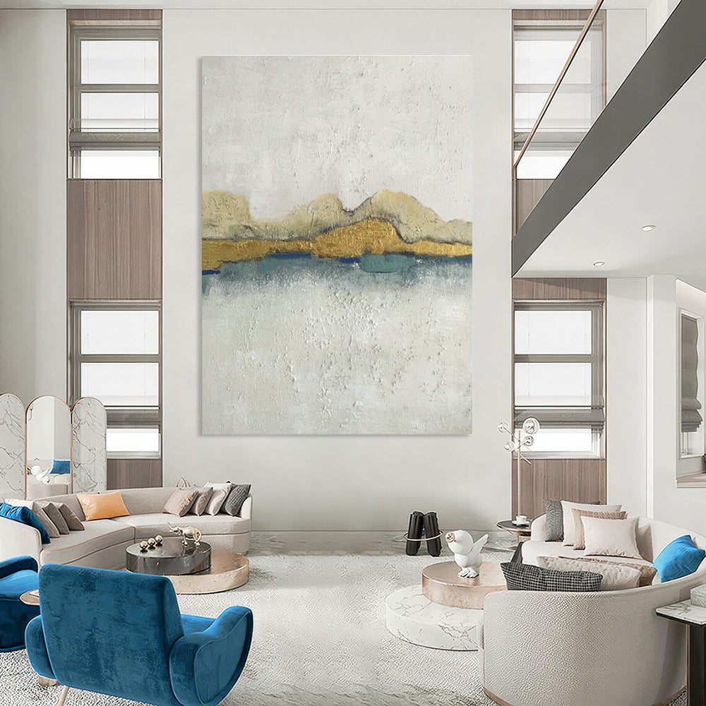 Minimalist Gold and Blue Art for Luxury Spa & Home Library DLZ0627