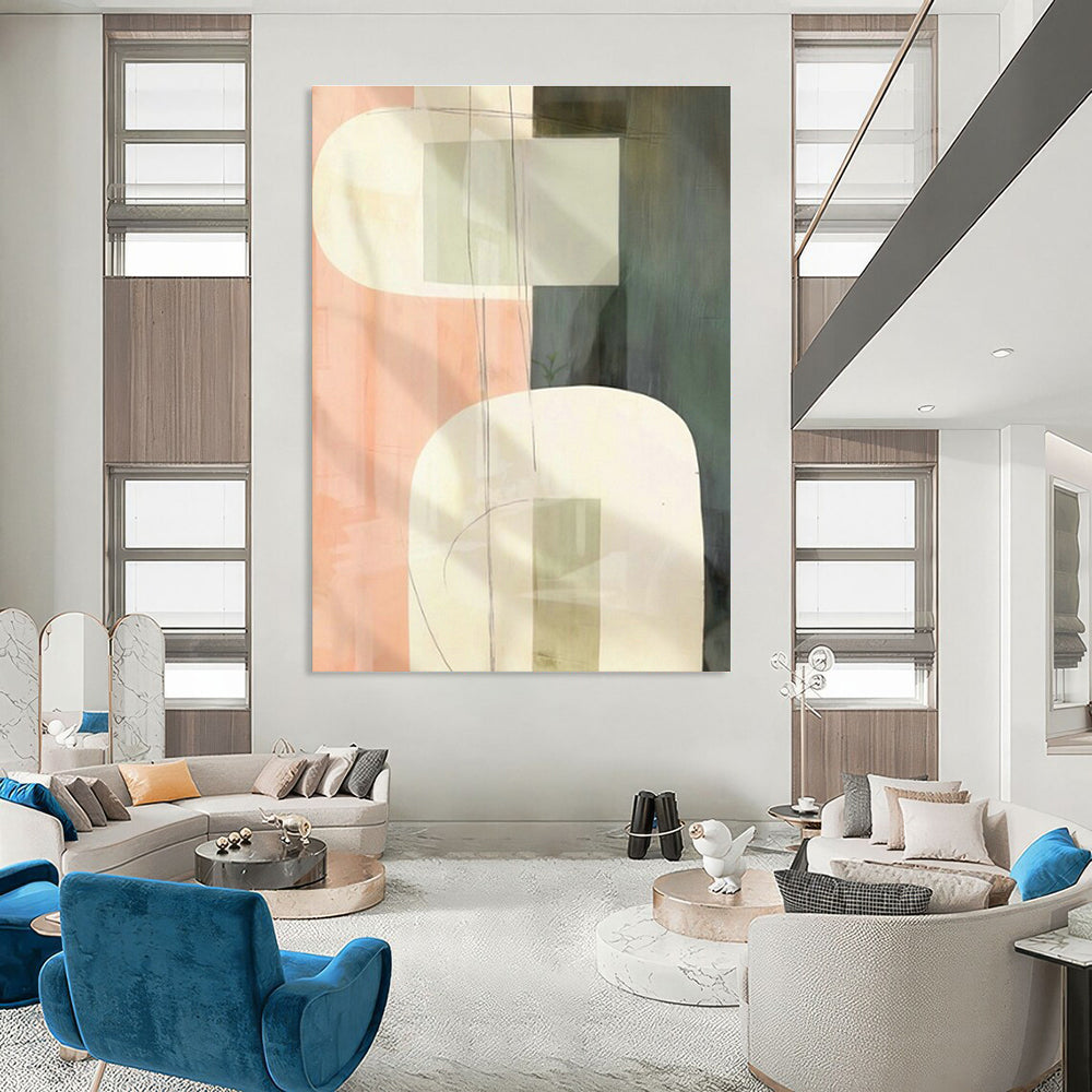 Pink - Green Geometric Abstract Art for Feminine Boutique & Art - Inspired Café DLZ1947
