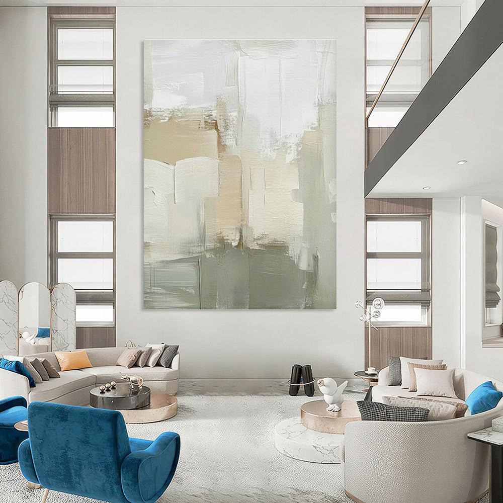 Beige - Gray Abstract Blocks Art for Scandinavian - Style Home & Art Gallery Corridor DLZ0712