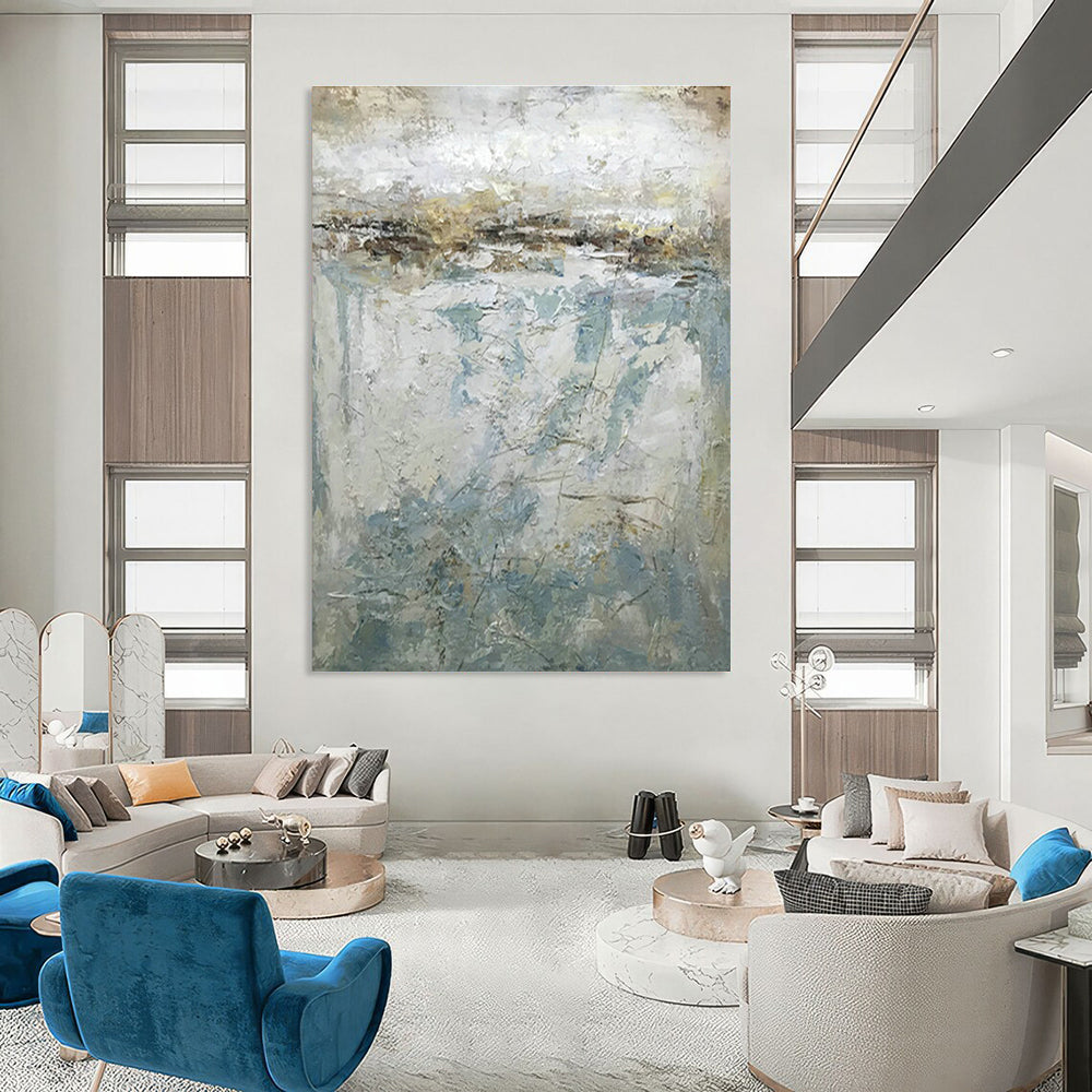 Light Brown - Blue Abstract Art for Bedroom & Dining Room DLZ0561