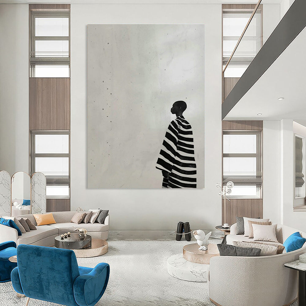 Black - and - White Striped Figure Art for Modern Gallery & Monochrome Home Office DLZ0696
