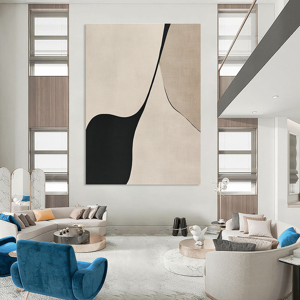 Black and Beige Curved Shapes Art for Modern Bedroom & Luxury Hotel Suite STSC1324