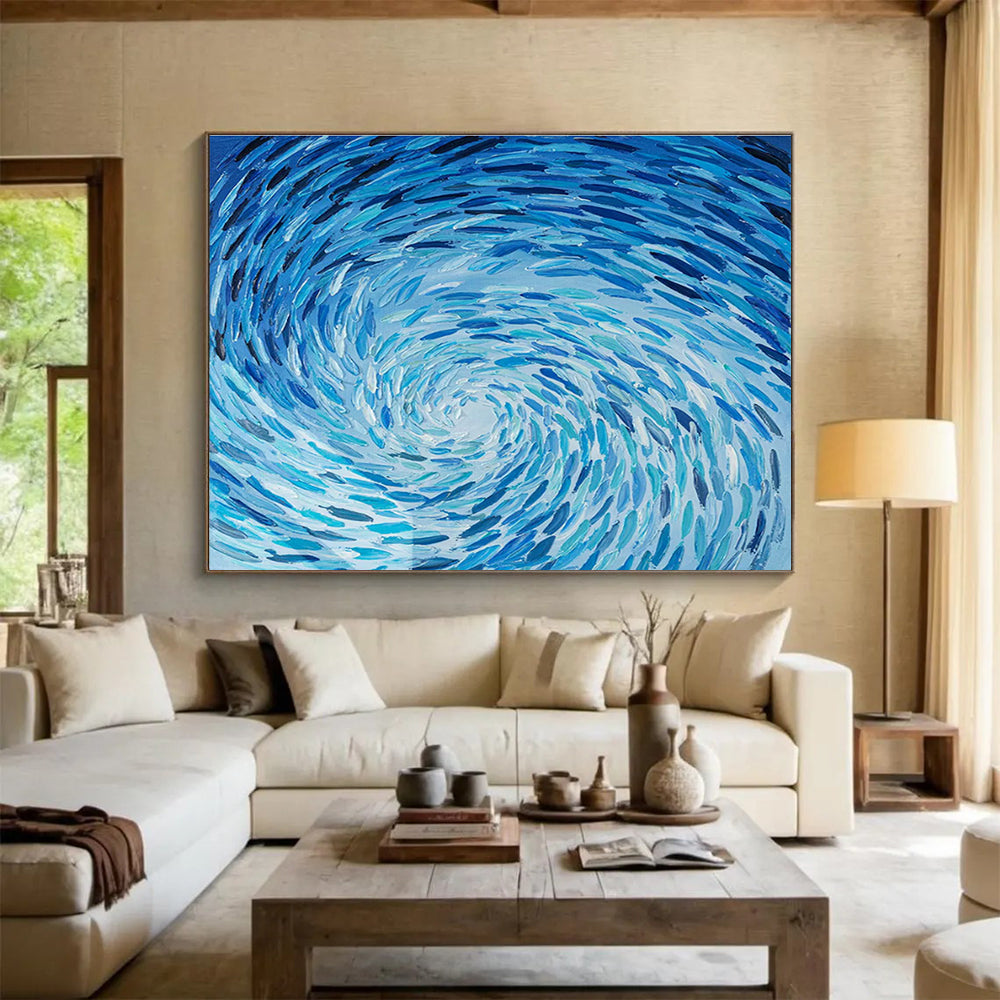 Blue Swirl Abstract Art for Nautical - Themed Restaurant Dining Areas DLZ3173