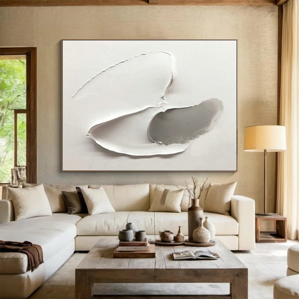 Gray - White Textured Art for Minimalist Bedroom Calm Nooks DLZ3296
