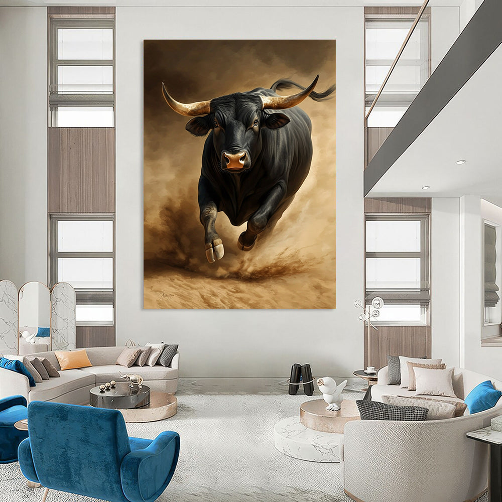 Galloping Black Bull for Equestrian - Themed Ranch Lodge & Adventure - Inspired Home Gym STSC914