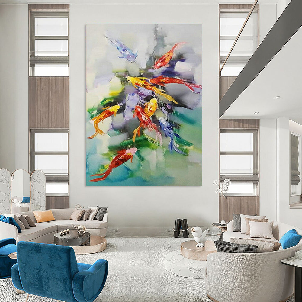 Colorful Koi Fish Abstract Art for Asian Restaurant & Feng Shui Office DLZ0672