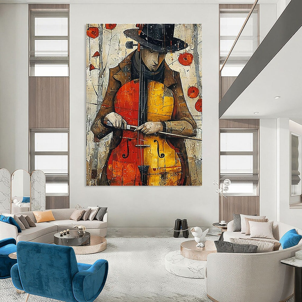 Cellist Figure Art for Bohemian Music Café & Eclectic Living Room DLZ2232