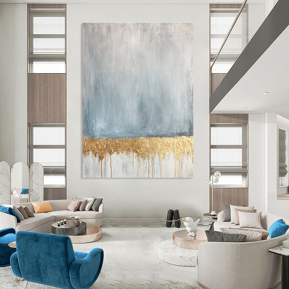 Blue and Gold Drip for Luxury Living Room & Art Deco - Inspired Lounge STSC571
