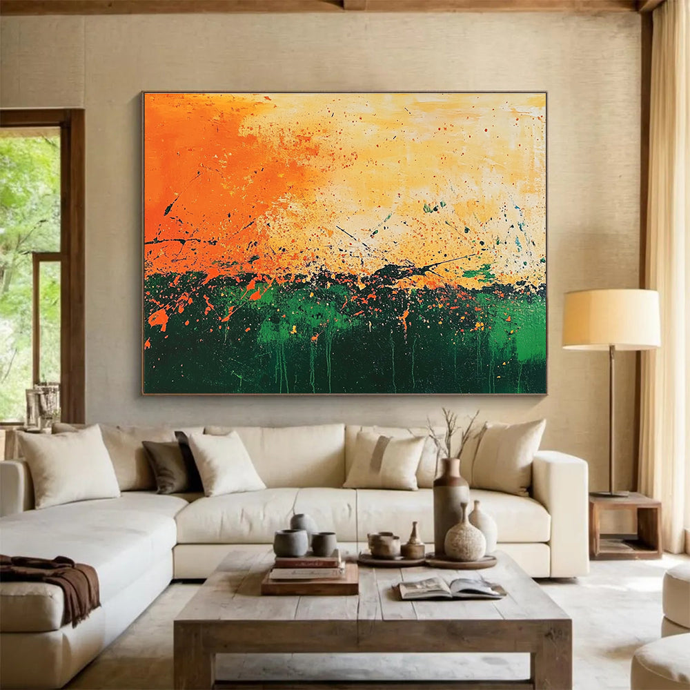 Splattered Sunset Field Art for Bohemian Backyard Patio & Eclectic Art Studio SC062