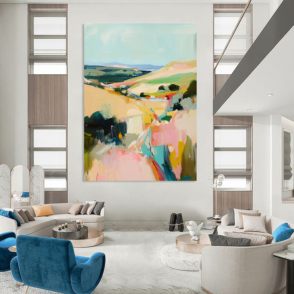 Colorful Landscape Abstraction for Modern Farmhouse Living Room & Art Gallery Café STSC150