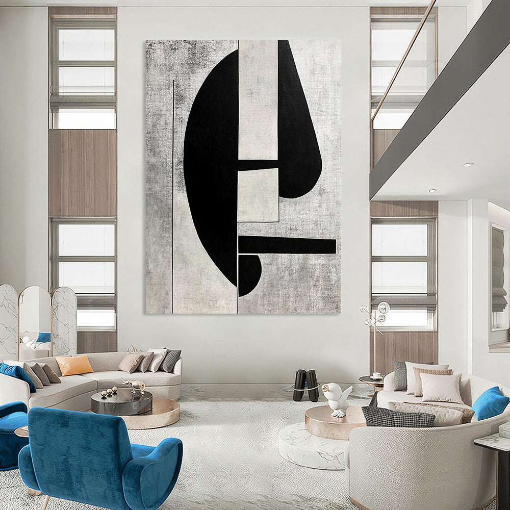 Geometric Black and White Abstract for Contemporary Office Lobby & Modern Art Gallery Corridor STSC465