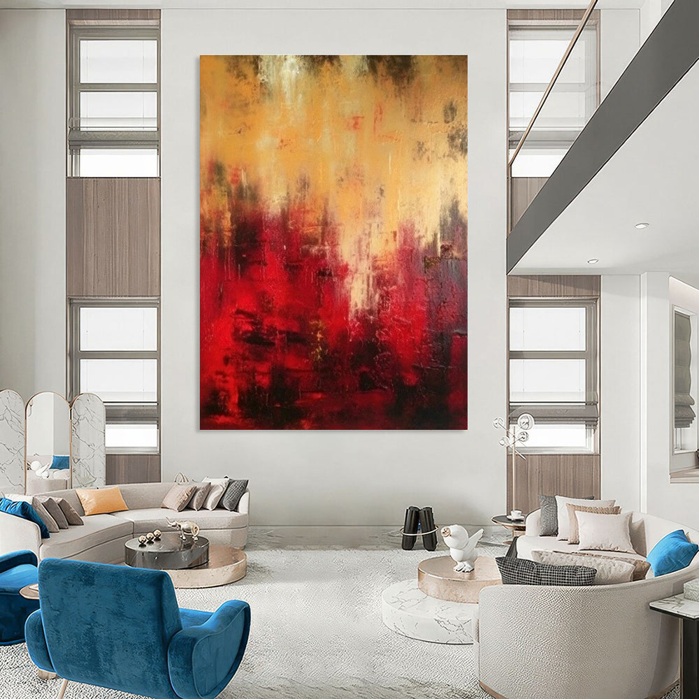 Red - Gold Abstract Art for Romantic Rooftop Restaurant & Passionate Art Gallery DLZ1924
