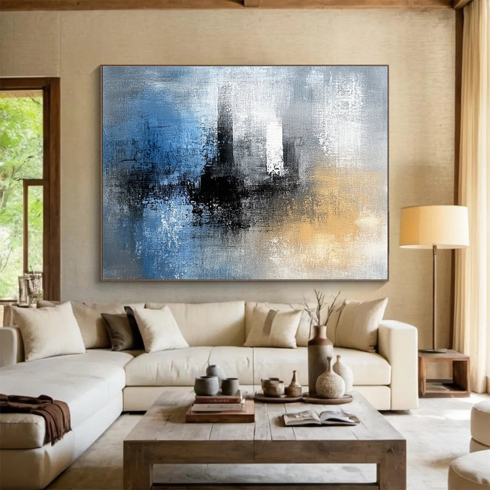 Blue - Gray Abstract Cityscape Art for Urban Loft & Minimalist Café SC032