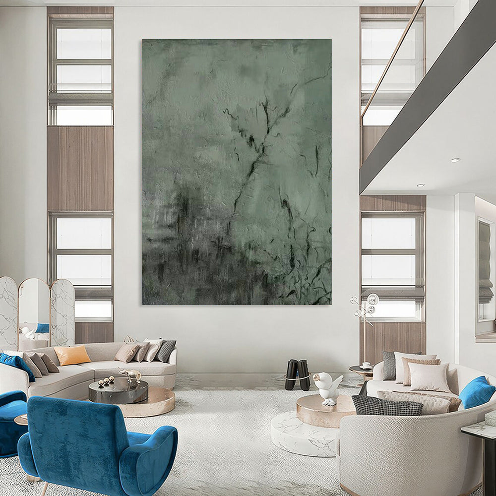 Dark Green Textured Abstract Art for Industrial Loft & Art Gallery DLZ1212