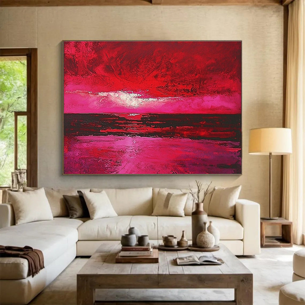 Pink and Red Seascape Art for Coastal Home Living Room & Artistic Beach Bar SC273
