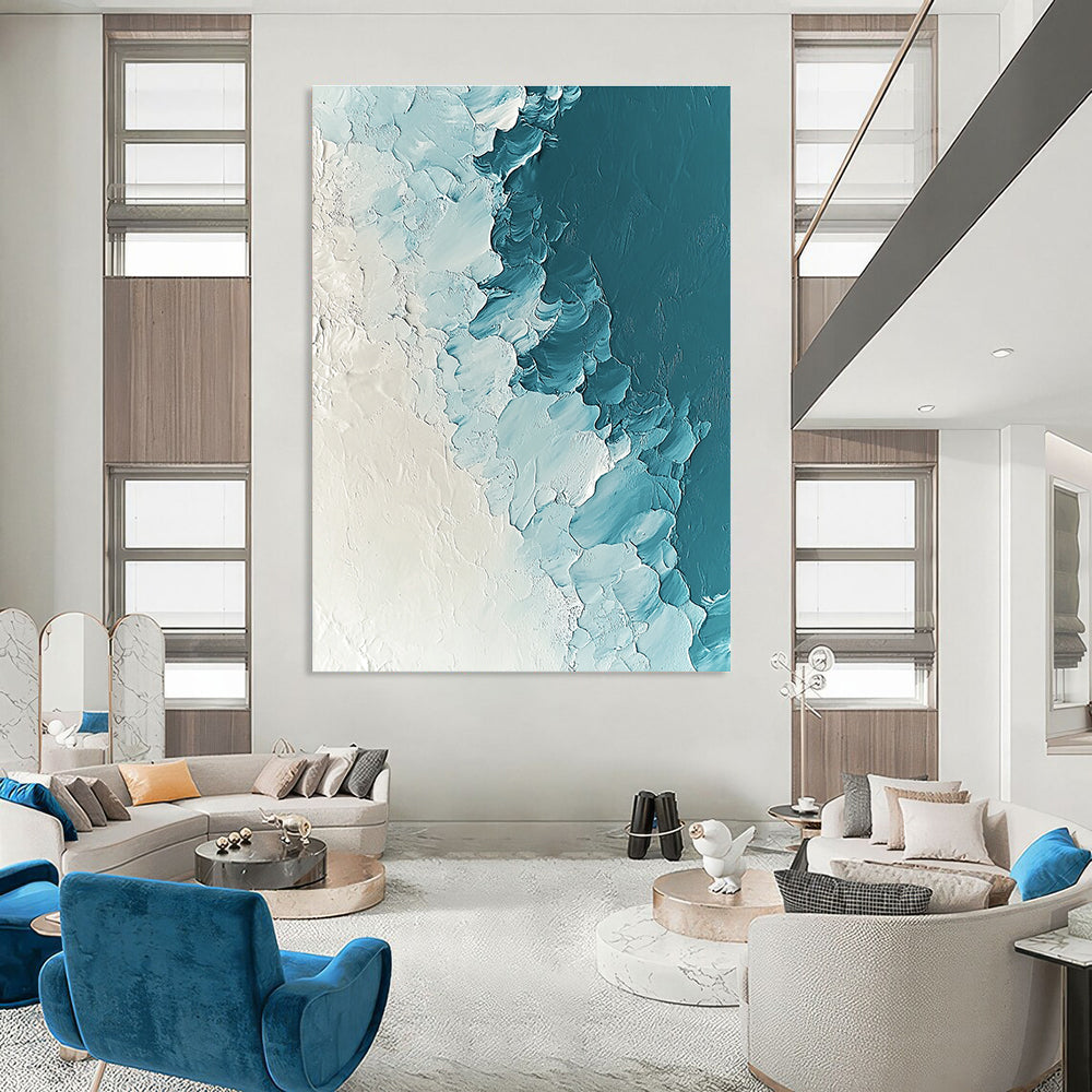 Blue and White Textured Abstract for Coastal Bedroom & Minimalist Art Gallery STSC311