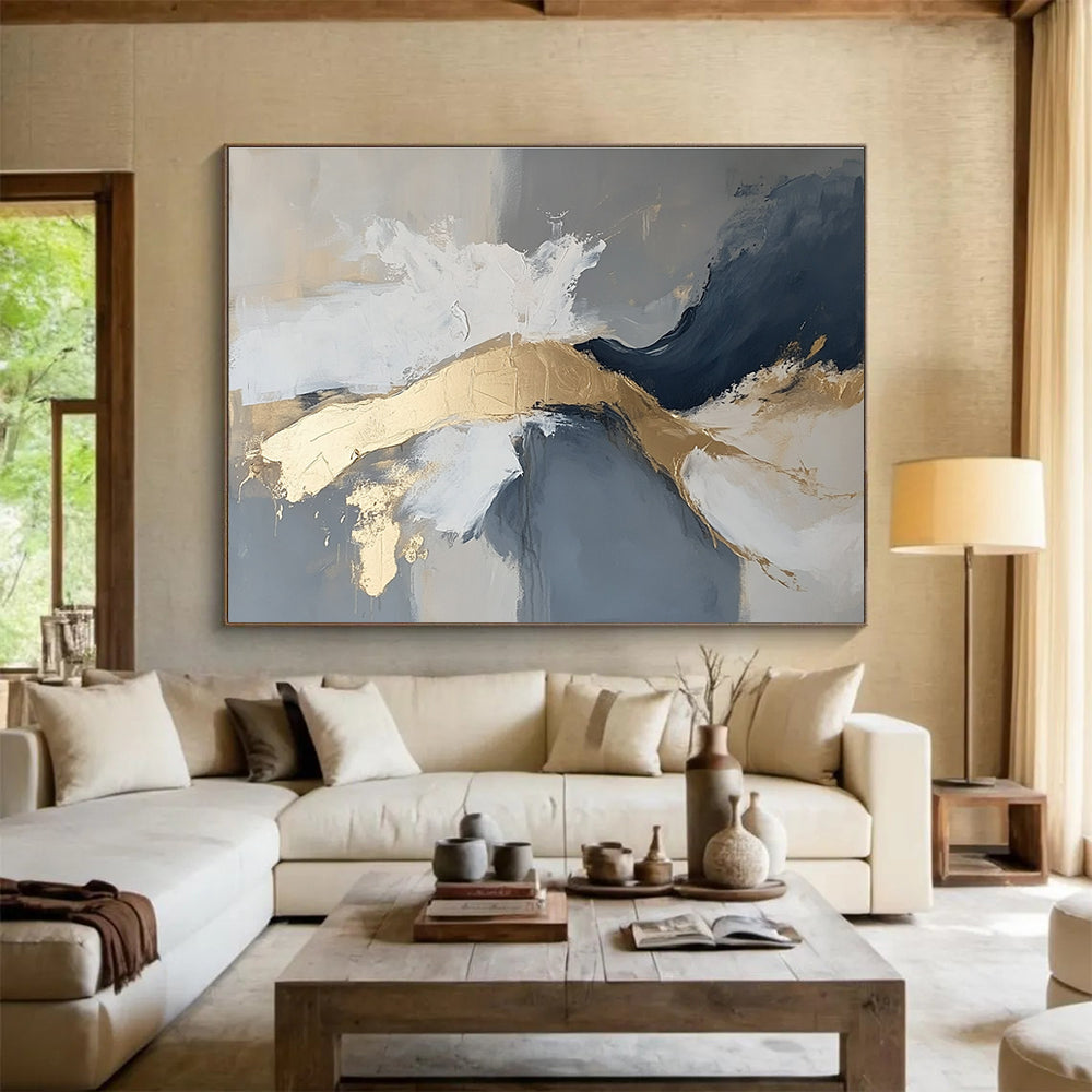 Gold - Accented Abstract Art for Luxury Hotel Lobby & Modern Home Living Room SC140