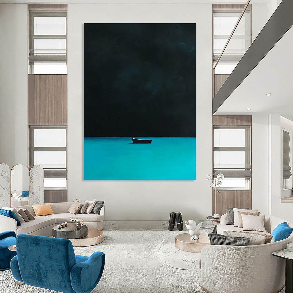 Boat on Dark Water for Serene Bedroom & Contemplative Library STSC1198
