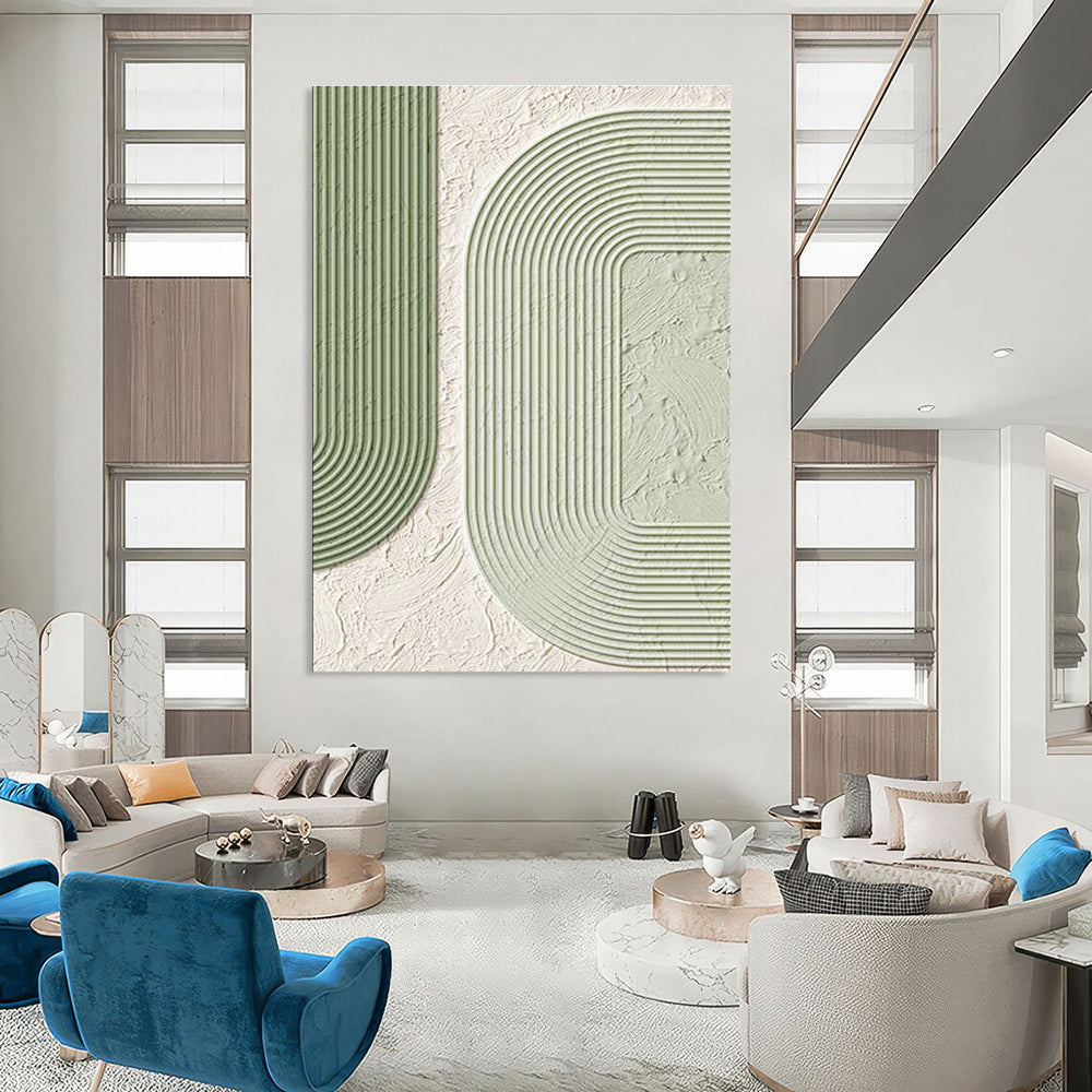Green and White Textured Arches Art for Scandi - Style Café & Modern Living Room DLZ2193