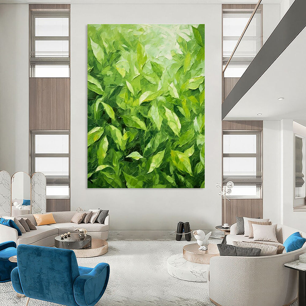 Green Leaves Oil Art for Living Room & Entryway DLZ0306