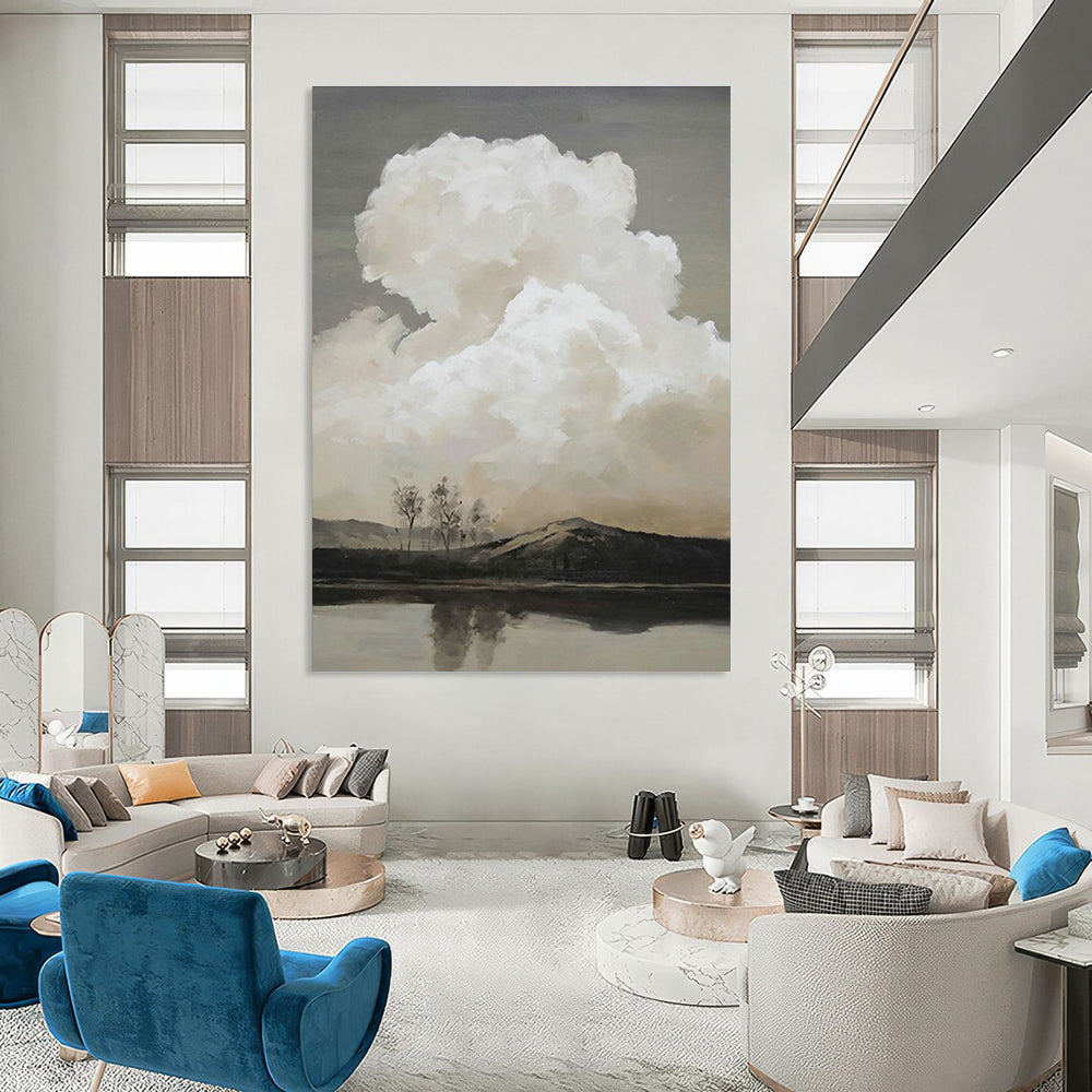 Cloud - Filled Lake View Art for Waterfront Home Library & Nature - Inspired Lounge DLZ2139